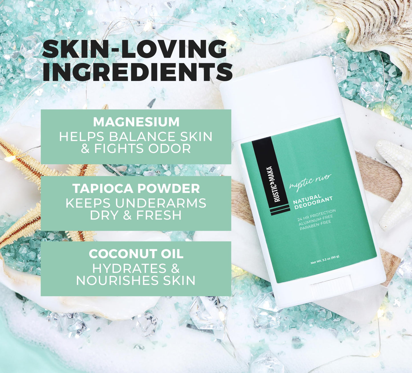 Rustic MAKA Natural Deodorant, Mystic River, Aluminum Free, Baking Soda Free