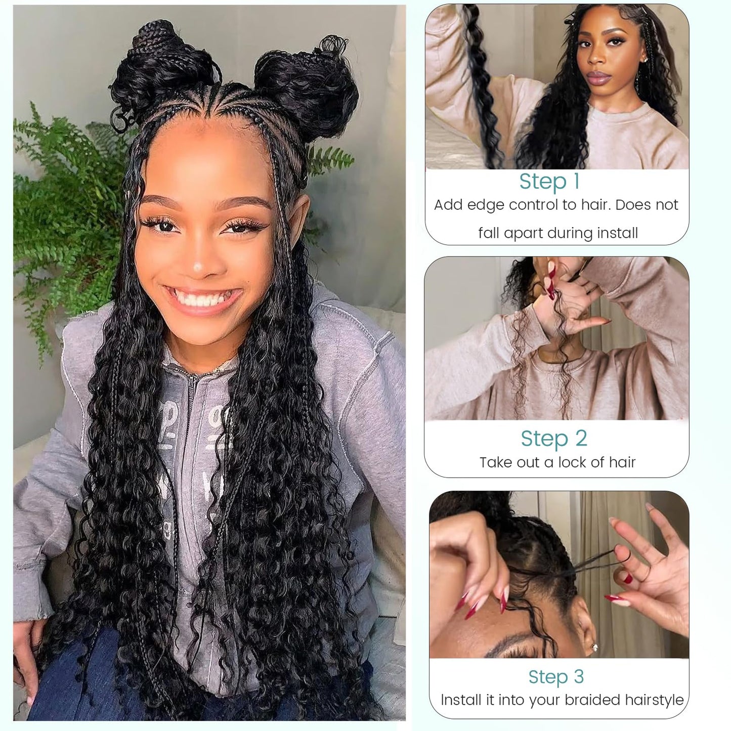 Human Braiding Hair 2 Bundles/Pack 100g Curly Water Wave Human Bulk Hair for Braiding No Weft 18in Brazilian Braiding Hair for Boho Braids Wet and Wavy Braids Extensions