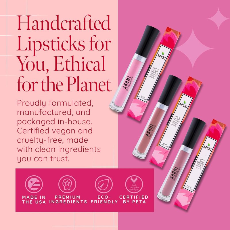 Aromi Baby Pink Matte Liquid Lipstick - Long-Lasting, Velvety Finish, Waterproof, Vegan | Light Pink Color, Handmade
