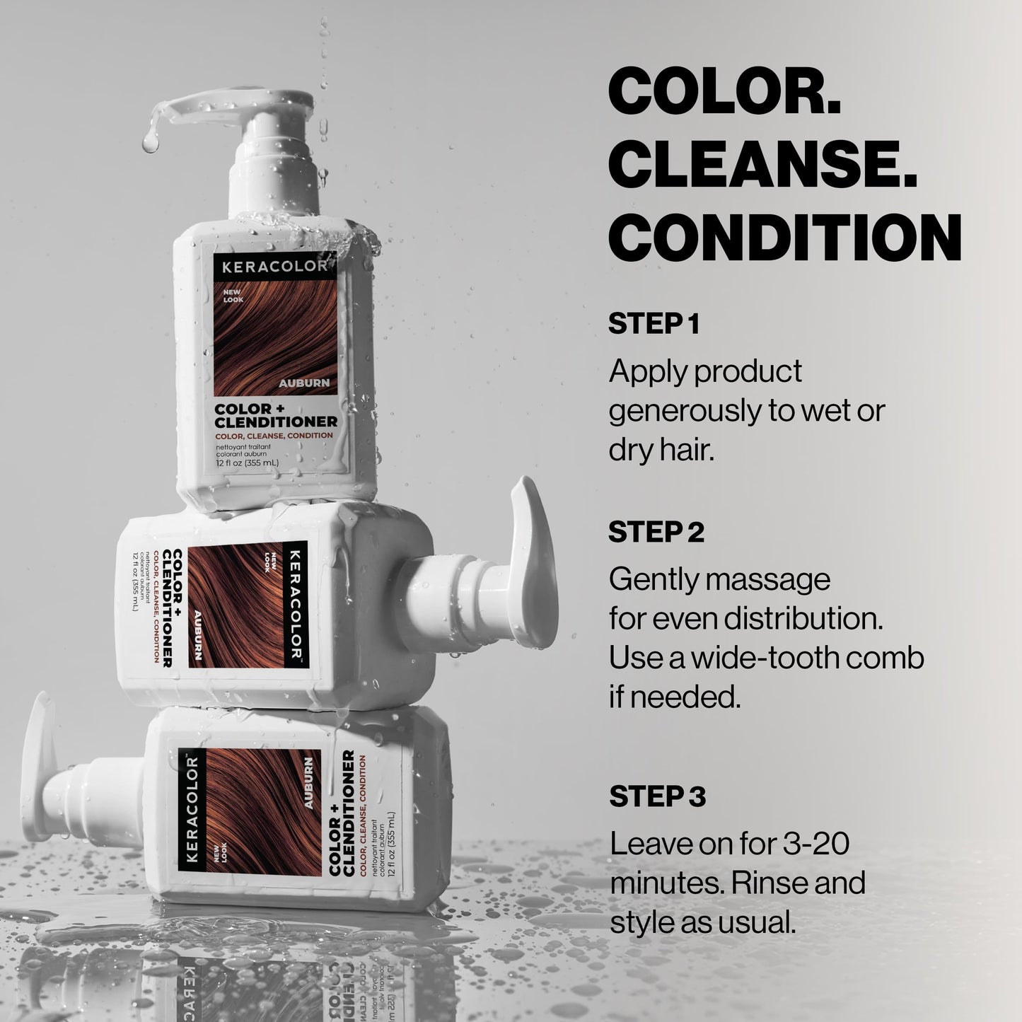 Keracolor Color + Clenditioner 3-in-1 Color-Depositing Conditioner, Gently Cleanses & Conditions, Semi-Permanent Auburn Hair Color, 12 Fl Oz