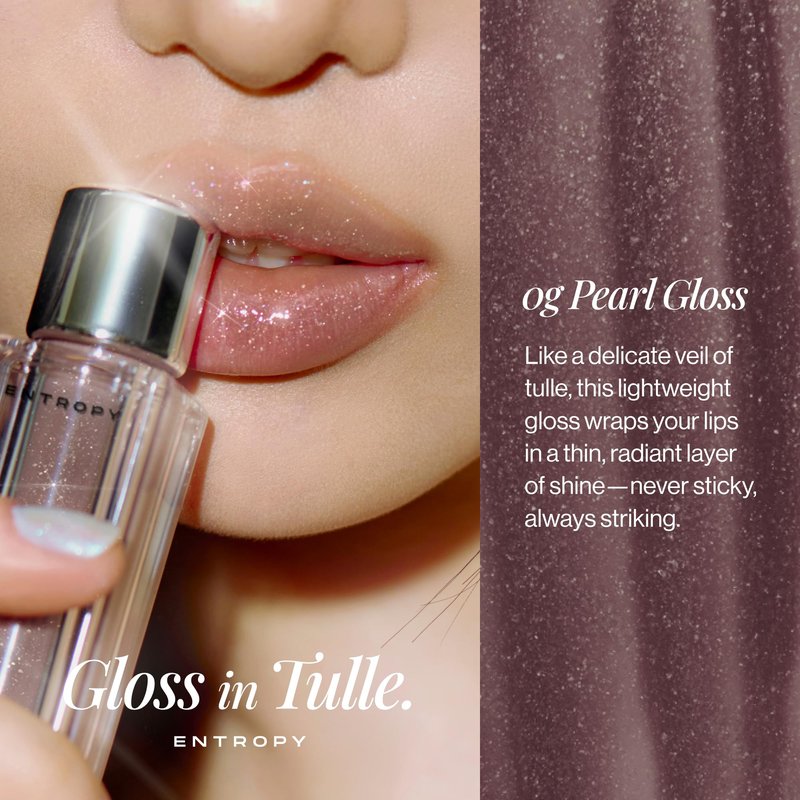 ENTROPY MAKEUP Tulle Lip Gloss, Lightweight 3D Pearl Shimmer, Ultra-Gloss High Shine, Non-Sticky Moisturizing Lip Gloss with Peptide Complex, Voile