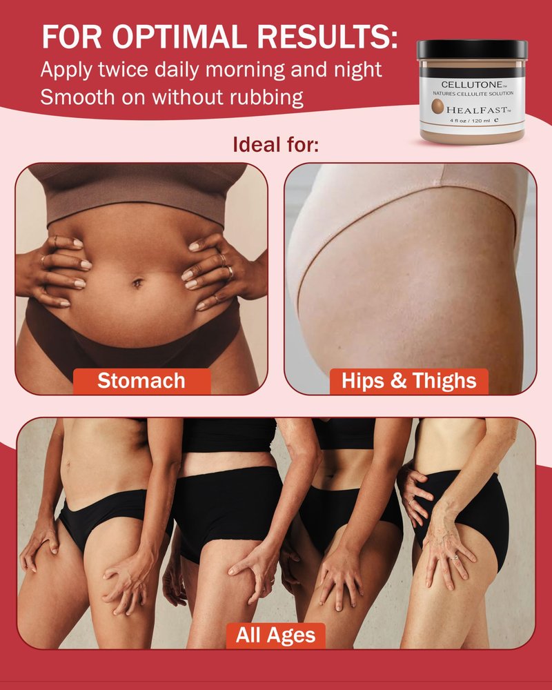 HealFast Cellutone Cellulite Reduction Cream 4 Oz – Suitable for Hips, Thighs, Buttocks, and Abdomen (Not for Face) – Blended with 70+ Egg Vitamins, Minerals, and Proteins