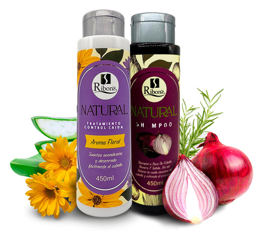 Ribon's Natural Shampoo and Conditioner Set Hair Growth – Anti-Hair Loss, Strengthening & Nourishing Formula with Onion, Rosemary & Aloe Vera – Floral Scent – 450ml Each