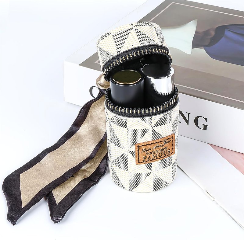 Lipstick Case Keychain - Vegan Leather Mini Lip Gloss Organizer Pouch with Scarf Charm | White, 1 Pack
