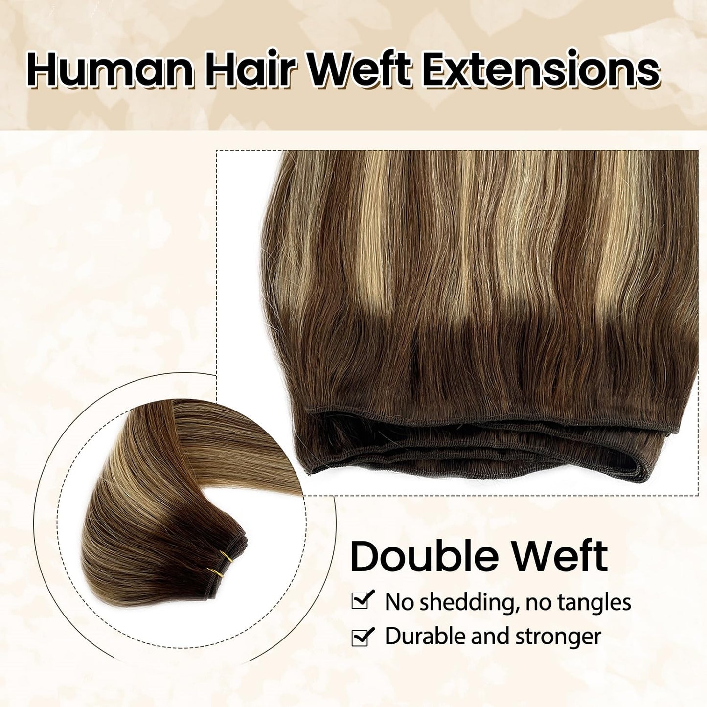 Sew in Human Hair Weft Extensions Honey Blonde Highlights Hand Tied Weft Hair Extensions 14 Inch #4T4/24 Straight Seamless Sew in Weave Bundles