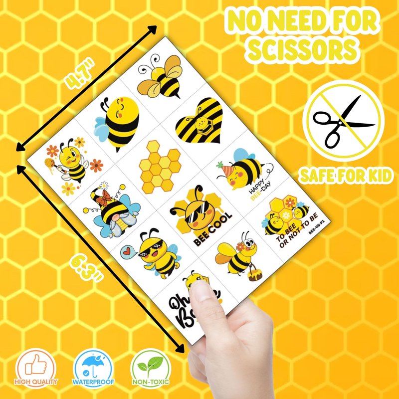 72 PCS Bee Party Favors – 48 Pre-Cut Temporary Tattoos & 24 Bee Punch Balloons Themed Birthday Party Decorations Supplies Favors Gifts Goodie Bag Fillers Classroom Rewards for Boys Girls