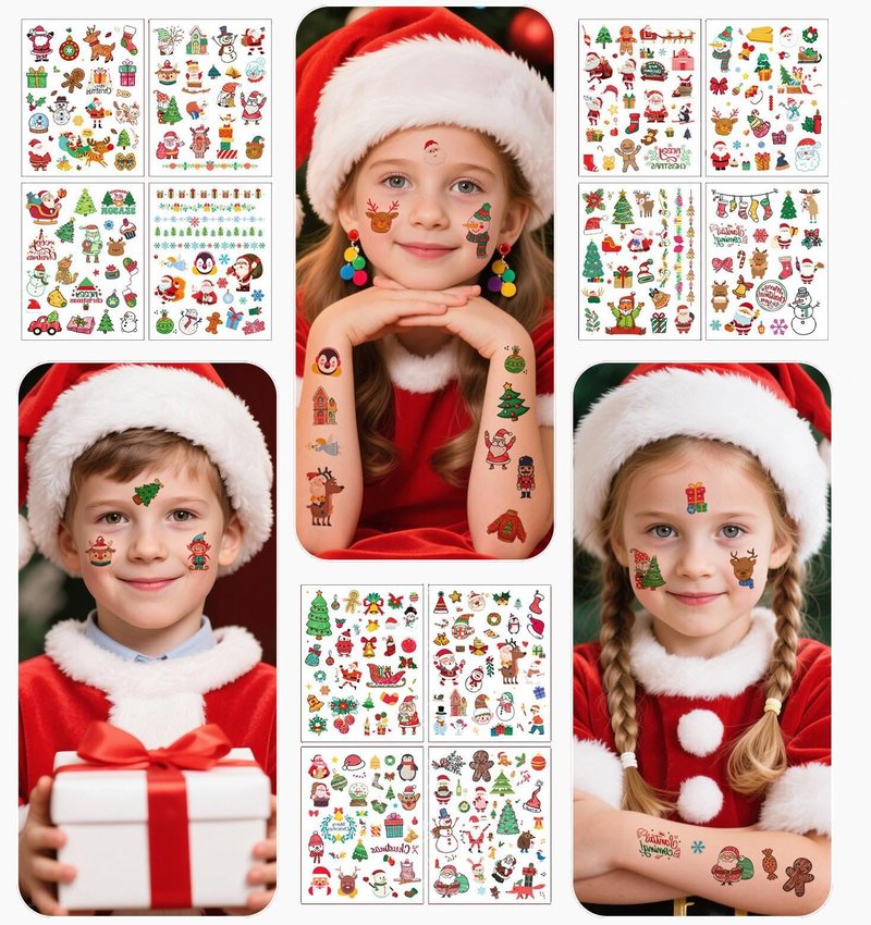 24sheets Christmas Face Temporary Tattoos Christmas Accessories Holiday Makeup Tattoo Stickers Santa Trees Snowman Deer Stocking Stuffers Party Favors for Arm Body Makeup Decals