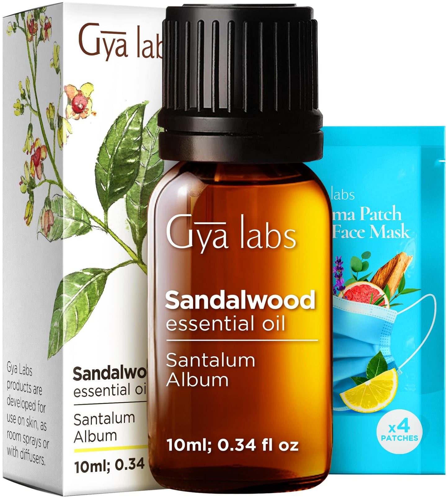 Sandalwood Essential Oils for Diffuser & Patchouli Essential Oil for Diffuser Set - Aromatherapy Grade Essential Oils Set - 2x0.34 fl oz - Gya Labs