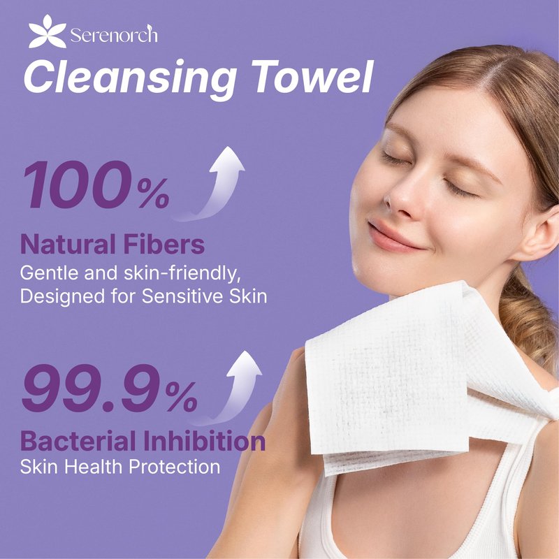 Serenorch Disposable Face Towels (150 Count) – XL 10"x12" Ultra Thick Facial Cleansing Cloths – Soft Biodegradable Dry Wipes for Sensitive Skin – Lint-Free Makeup Remover Towelettes for Daily Skincare
