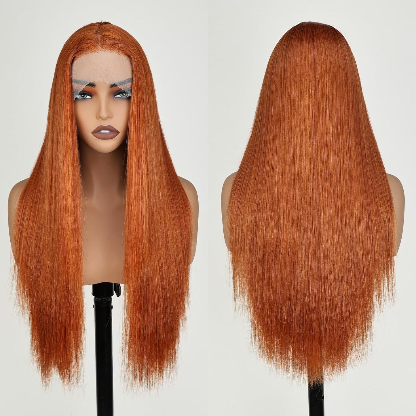 X-TRESS Ginger Orange 26" Straight Lace Front Wig - Synthetic, Pre-Plucked, Glueless for Women