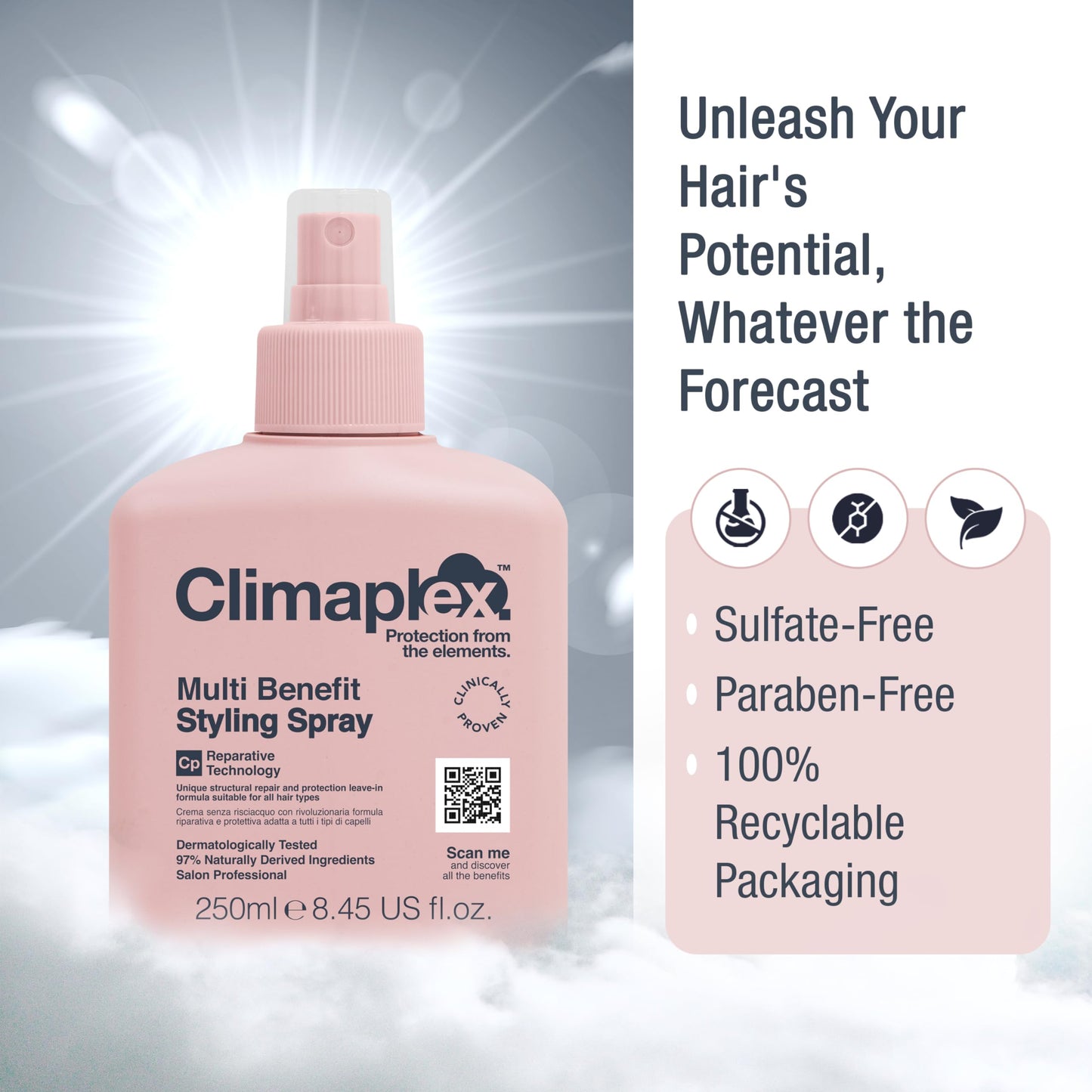 Climaplex Multi Benefit Styling Spray - Anti-Humidity Frizz Control - Helps Strengthen and Prevent Heat Damage - Contains Detangling Benefits - Infused with Coconut, Avocado and Shea Butter - 8.45 oz