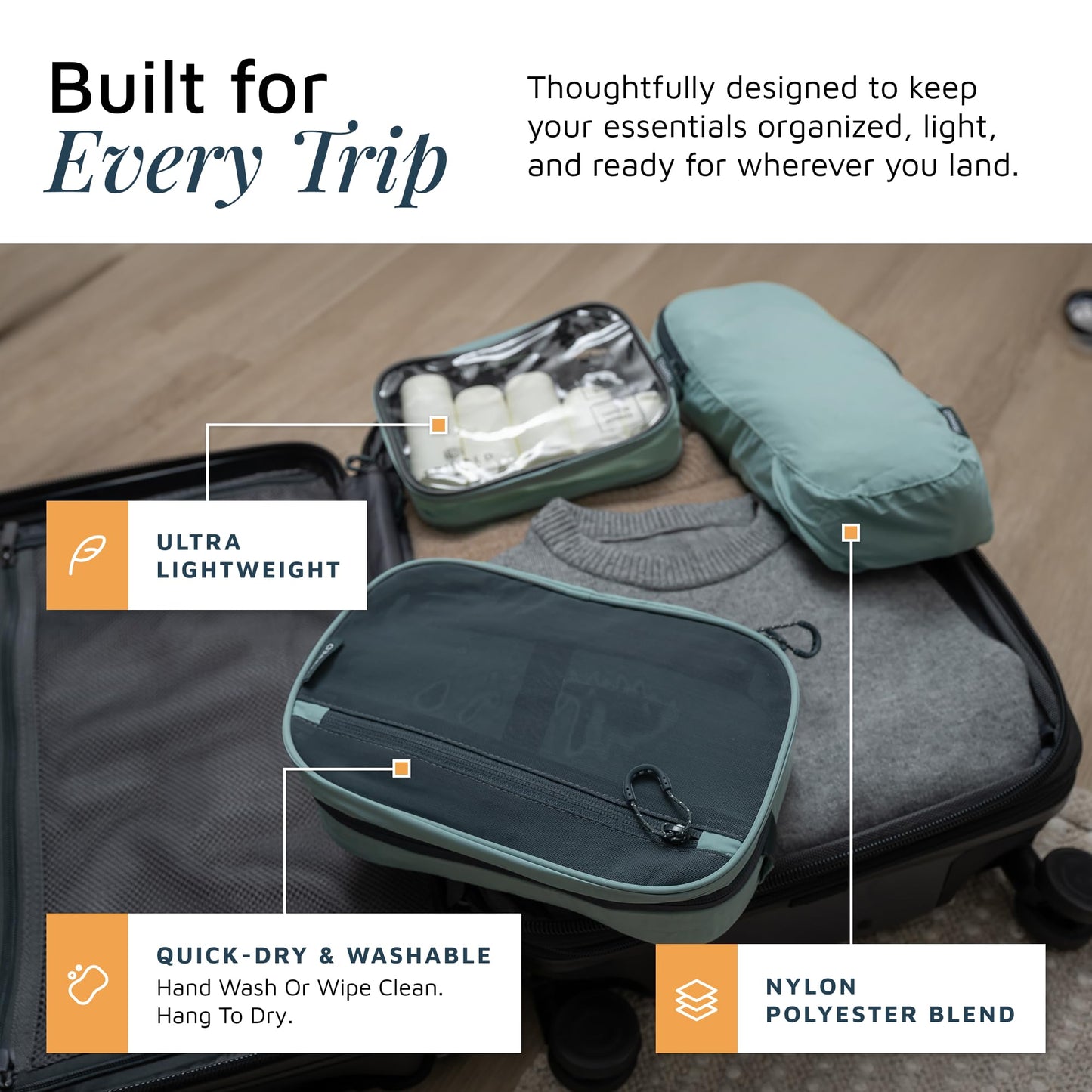 Toiletry Bag Kit 3 Piece Set: Hanging Travel Toiletry Bag + 311 TSA Cosmetic Liquid Bag + Accessory Organizer Pouch (Dusty Teal)