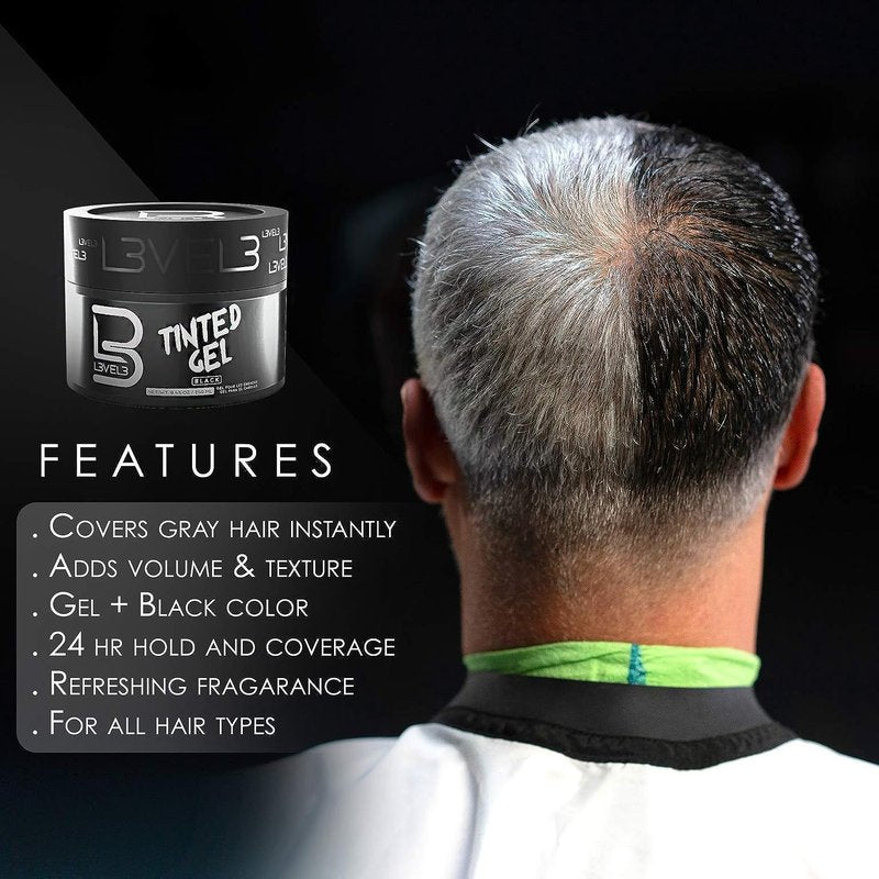 Black Tinted Hair Gel - Level 3 Strong Hold for Instant Gray Coverage | Adds Volume, Texture & Shine