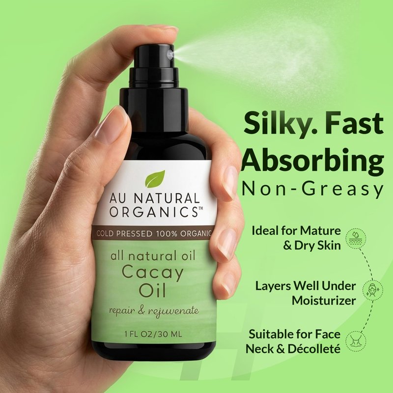 Au Natural Organics Cacay Oil - 100% Cold Pressed Kahai, Natural Retinal Vitamin A, E for Hair, Face, Body, Nails - Anti Wrinkle Face Oil, Repair Dry Damaged Hair, Reduces Flakes on Scalp 30ml