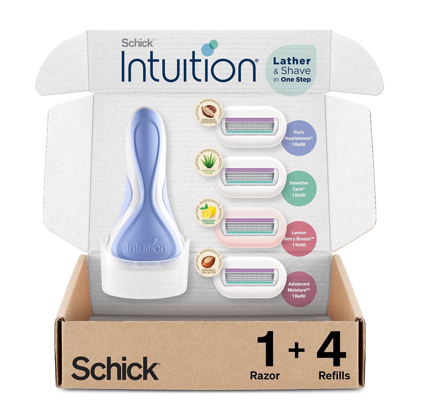 INTUITION Schick Razors for Women Variety Pack with 1 Razor Handle & 4 Intuition Razor Blades Refill | Shaving Kit Women & Schick Intuition Refill