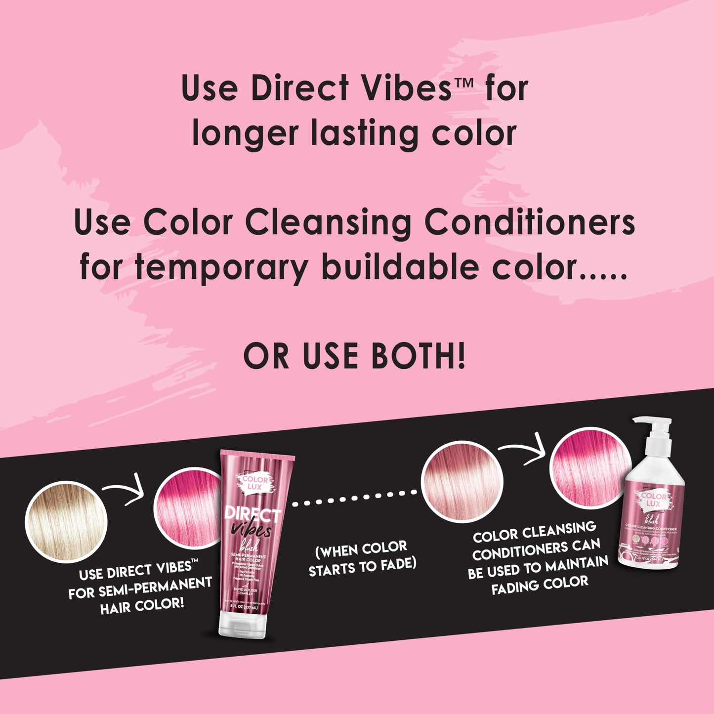 Color Lux Direct Vibes Semi-Permanent Hair Color, Blush, Vibrant & Long-Lasting Shade, Ammonia-Free, Vegan, Sulfate-Free, Paraben-Free, 8 fl oz (Pack of 2)