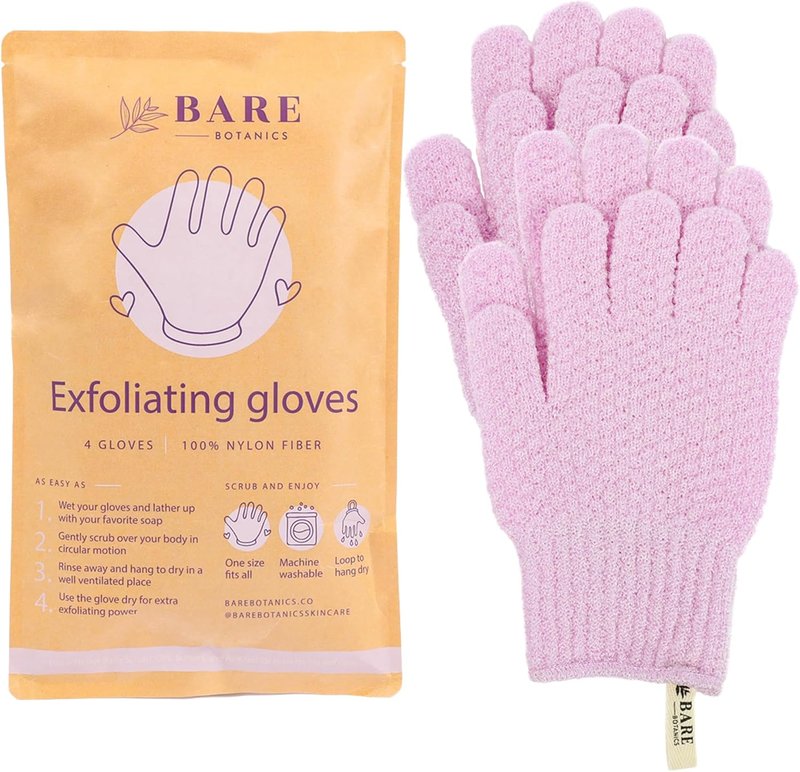 Bare Botanics Lavender Exfoliating Shower Gloves - 100% Nylon for Gentle Wet/Dry Exfoliation | Machine Washable, Vegan