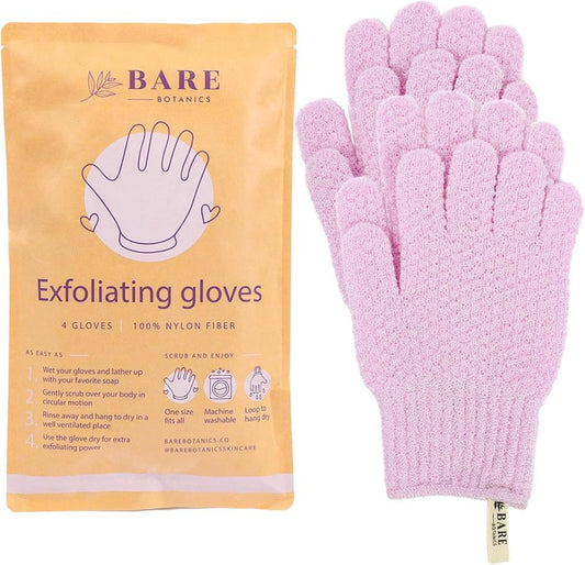 Bare Botanics Lavender Exfoliating Shower Gloves - 100% Nylon for Gentle Wet/Dry Exfoliation | Machine Washable, Vegan