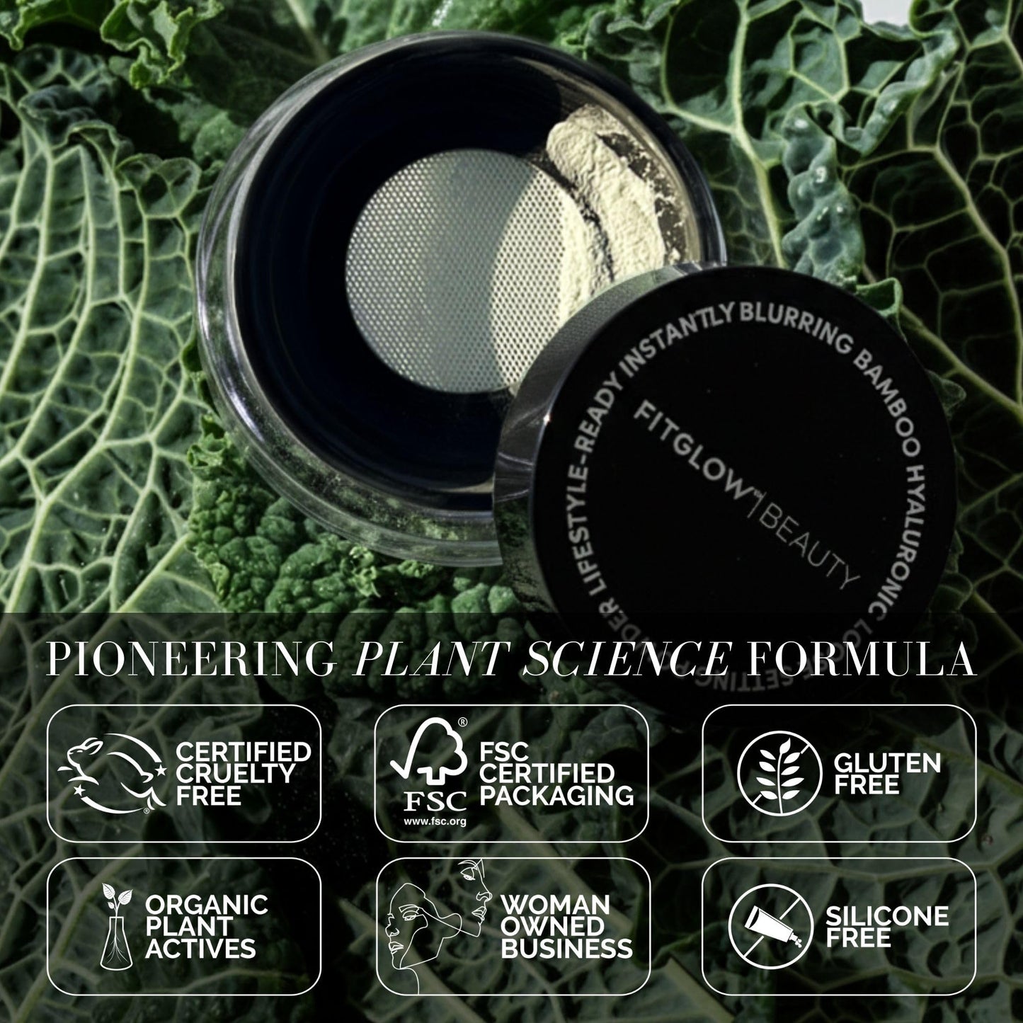 Fitglow Beauty Bamboo Hyaluronic Loose Setting Powder + Brush, .32 oz