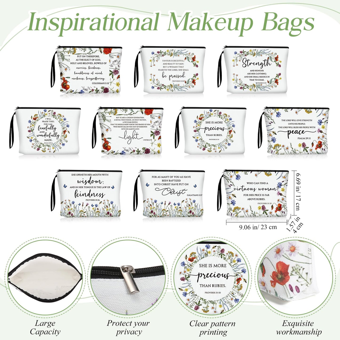 Kacctyen 20 Sets Christian Makeup Bag Bulk Christian Gift for Women Religious Pocket Compact Mirror Inspirational Bible Pencil Pouch with Zipper for Coworker Church Member (Classic)