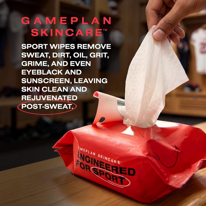GamePlan Sport Face & Body Wipes | Biodegradable, Non-Sticky, Removes Sweat & Dirt - 2 Pack