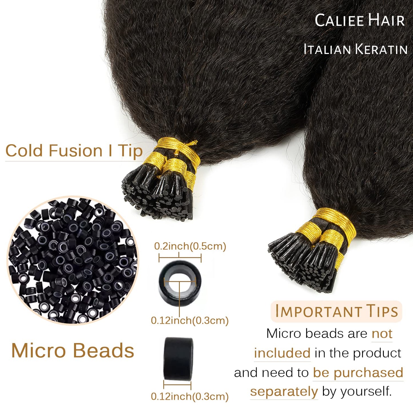 Caliee I Tip Hair Extensions Real Human Hair Kinky Straight 18 Inch Natural Hair Extensions I Tips Human Hair for Black Women Natural Black Color Thick End 50G 50s/pack