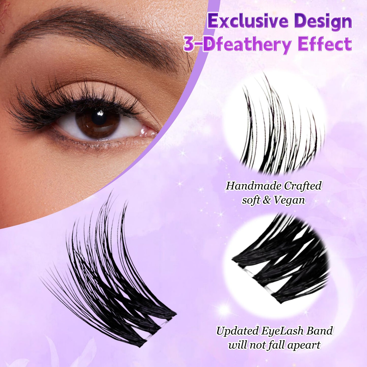 Lash Clusters D Curl Invisible Soft Ultra-Thin Band Clusters Lashes Eyelashes Individual Lashes DIY Lash Extensions at Home False Lashes Wide Band Wispy Eye Lash Clusters 0.06D 8-18 MIX 100pcs
