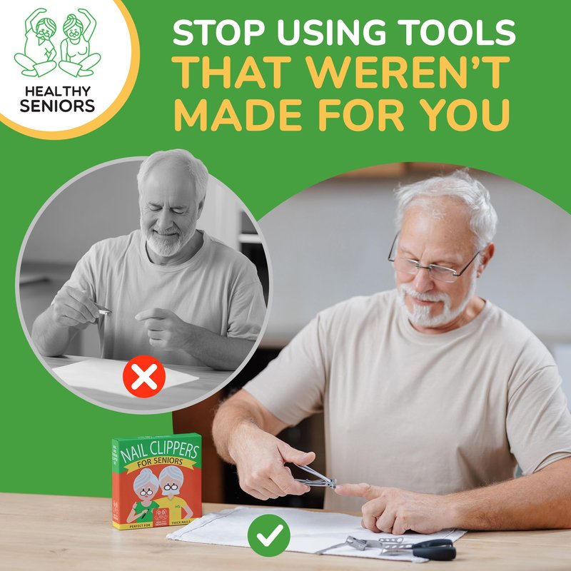 Toenail Clippers for Seniors Thick Toenails - 4-Piece Heavy Duty Nail Clipper Set with Podiatrist Grade Tools, Wide Jaw and Rotating Head Clippers for Elderly Adults