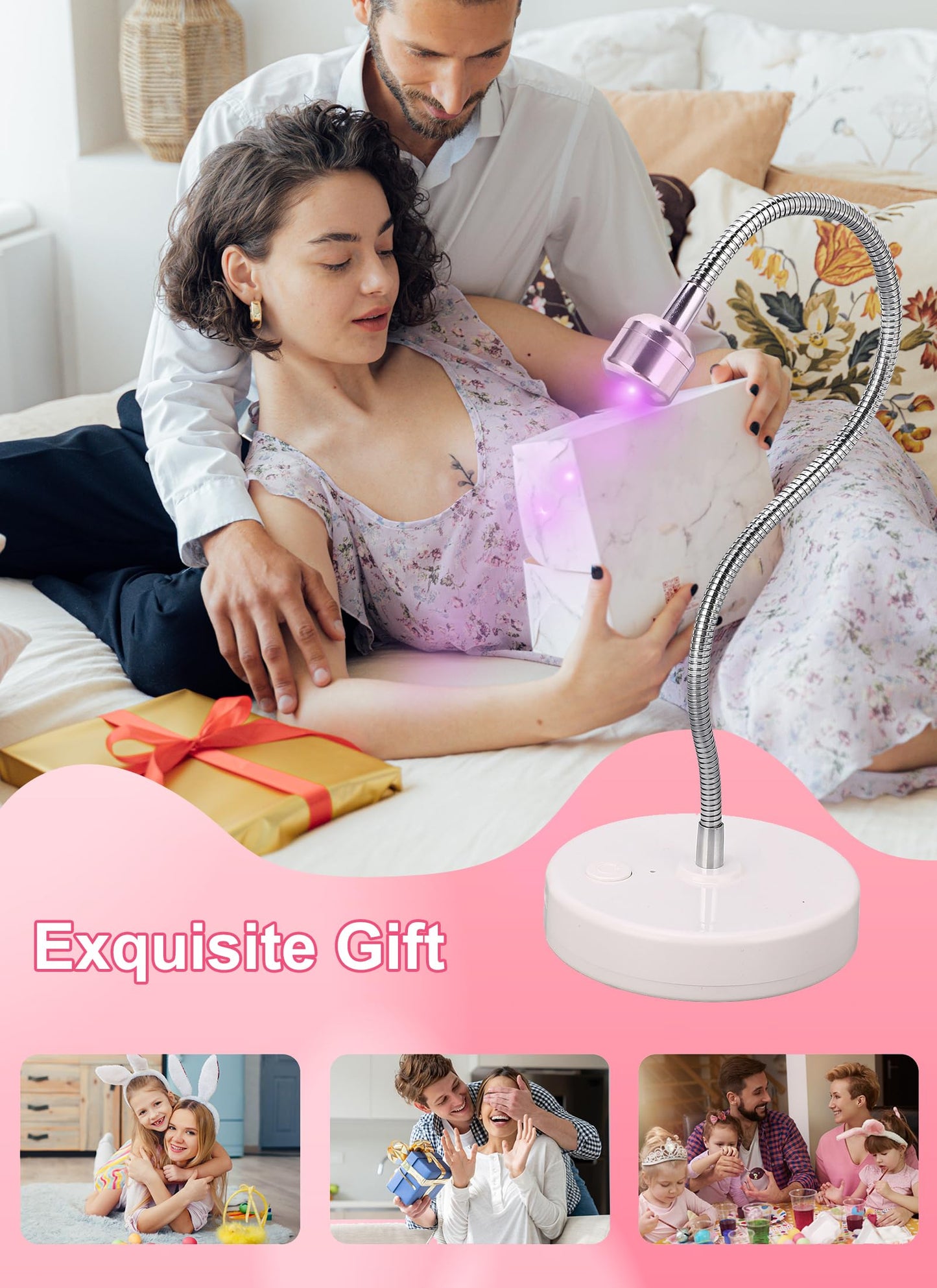 Gel Polish Dryer, LED Nail Lamp 3W Quick Drying Curing Machine with Adjustable Light Hose, Built in Battery for Home Salon Manicure