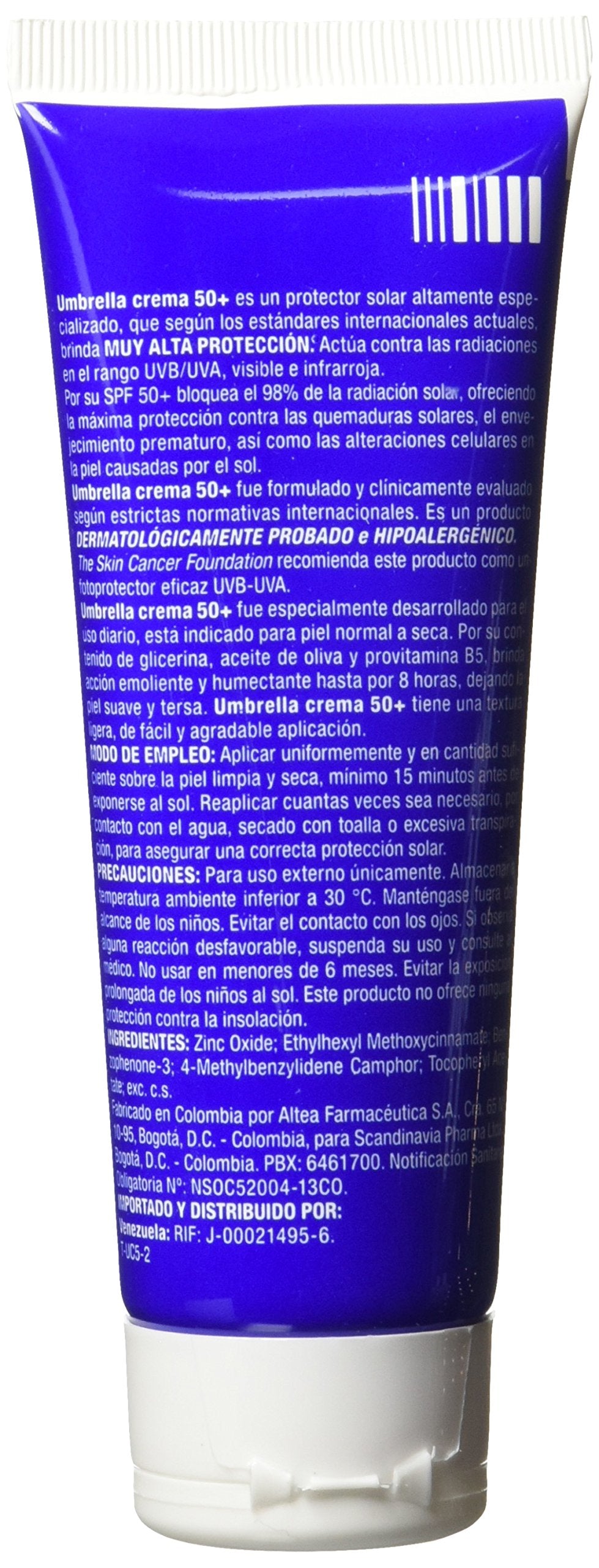 Umbrella Crema SPF 50+, Protector Solar, tubo con 60 g
