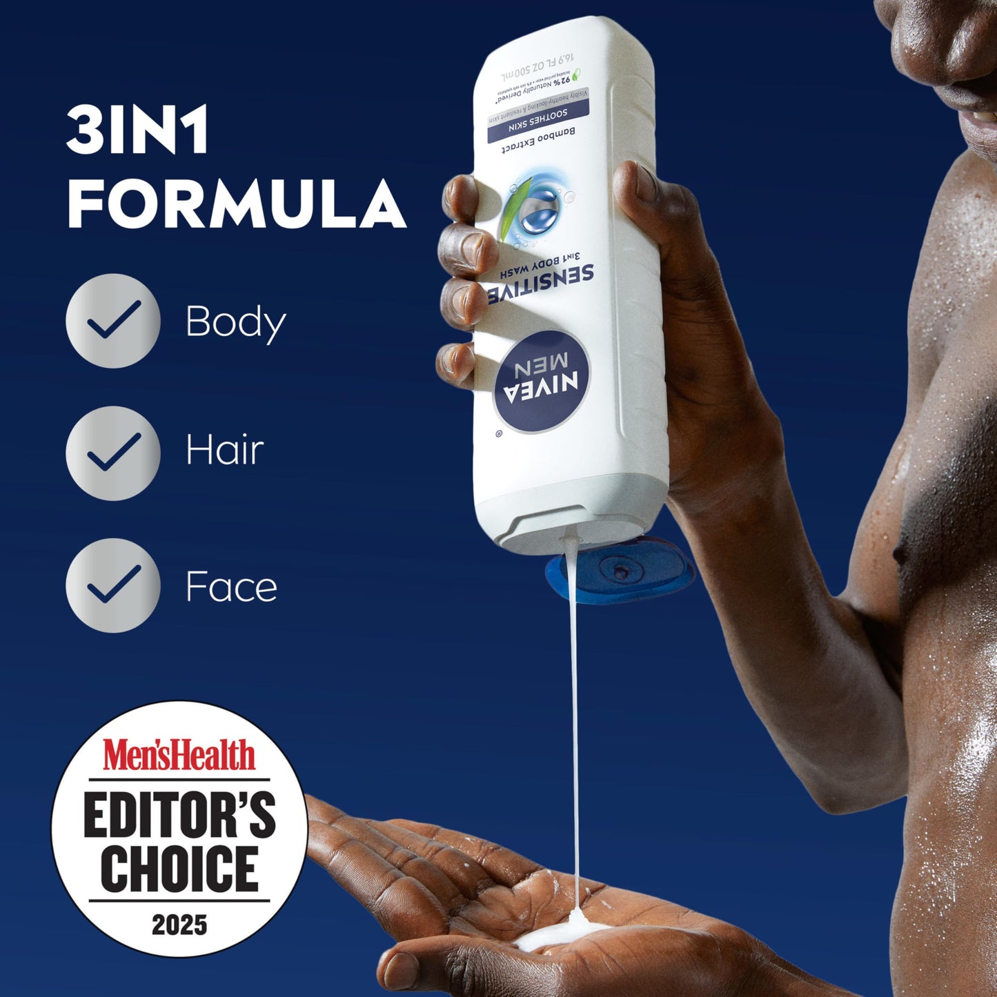 NIVEA MEN Sensitive Body Wash with Bamboo Extract, Moisturizing Body Wash for Sensitive Skin