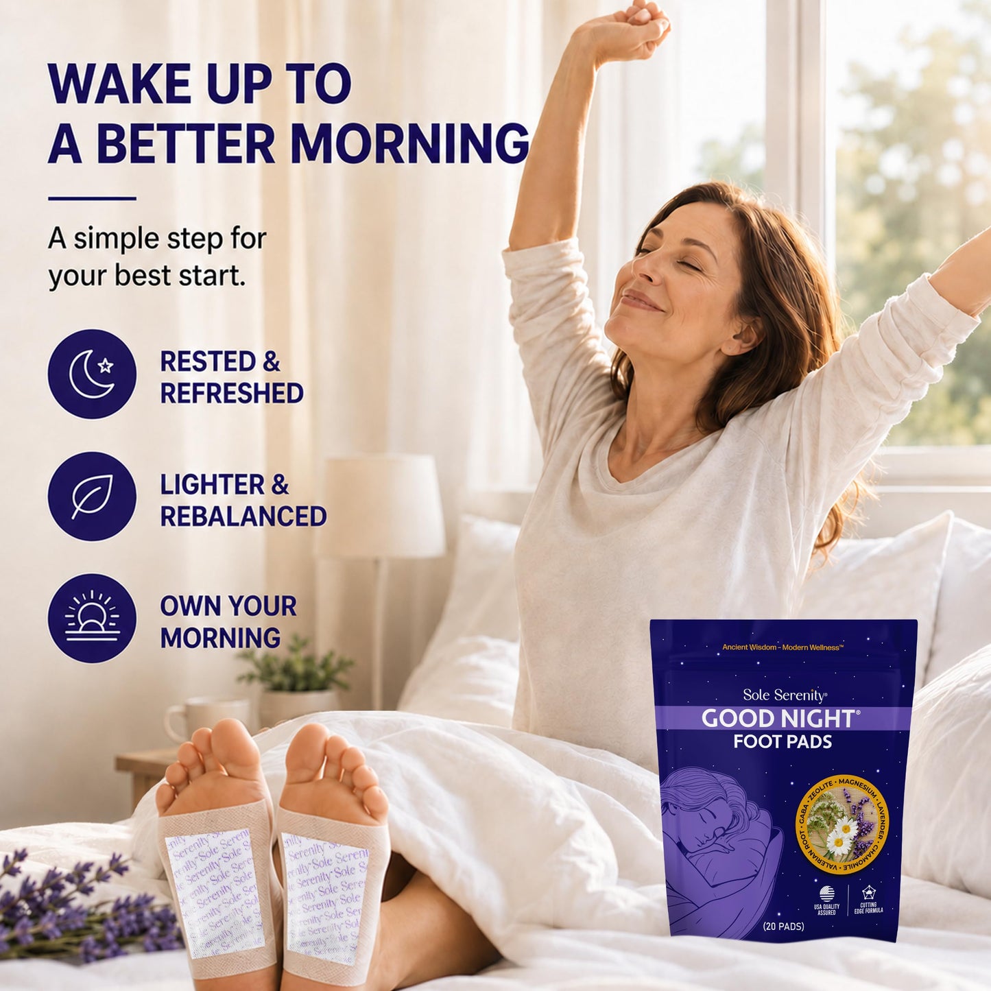 Sole Serenity Good Night Foot Pads - Support Achy Feet I Traditional Herbal Blend, No Prep