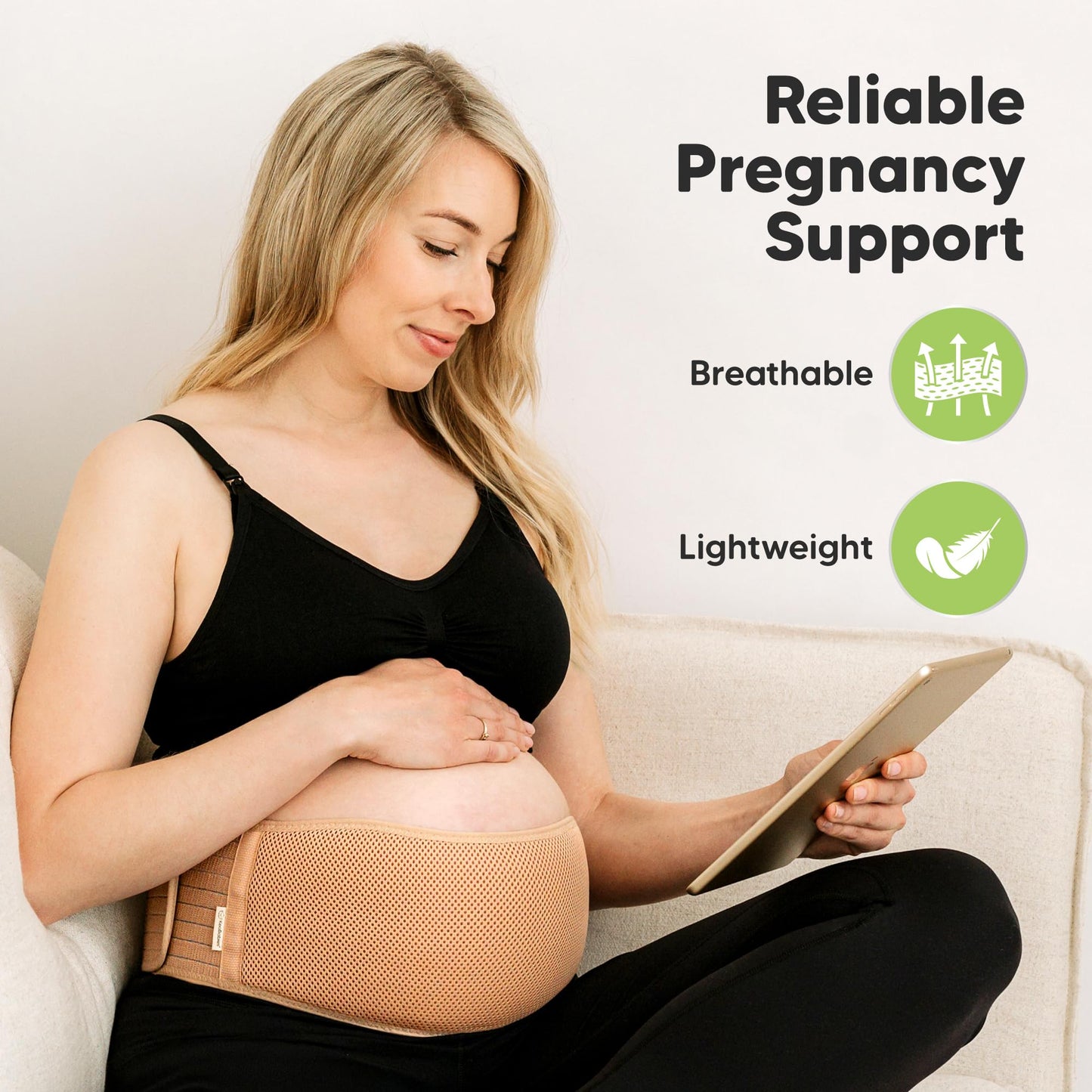 KeaBabies Pregnancy Belly Bands for Pregnant Women - 1-Pack, Soft & Breathable Maternity Belly Support Band, Easy Adjustable Maternity Belt for Back, Pelvic Support, Comfortablee (Classic Ivory, M/L)