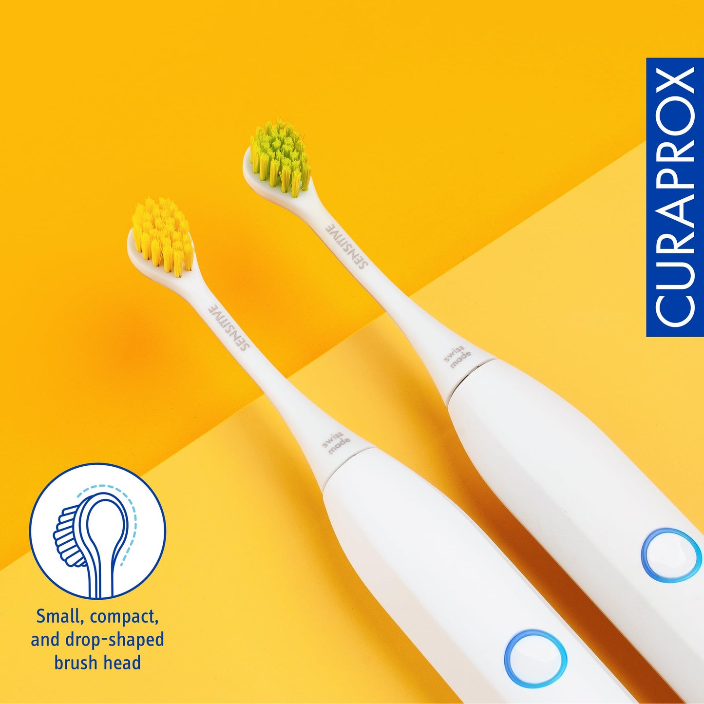 Curaprox Hydrosonic Brush Heads Rainbow Sensitive Duo – for Gentle Gum Care & Daily Cleaning | Yellow/Green, 2-Pack | Compatible with All Curaprox Sonic Models | Swiss Made