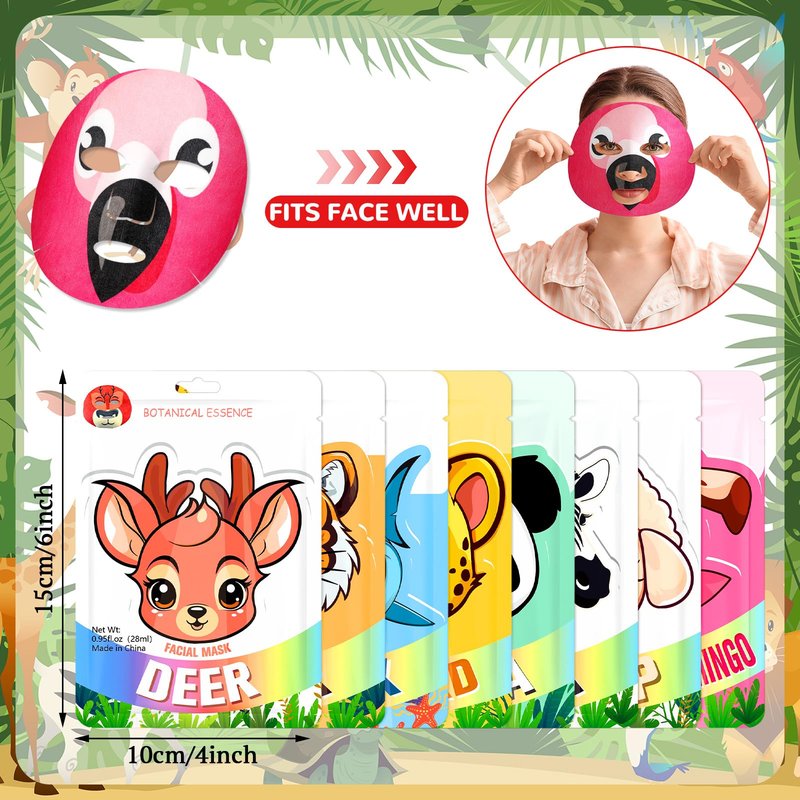 Dansib 32 Pcs Animal Face Masks Bulk Spa Sheet Skincare Facial Mask Funny Face Skin Care for Women Girls Sleepover Slumber Party