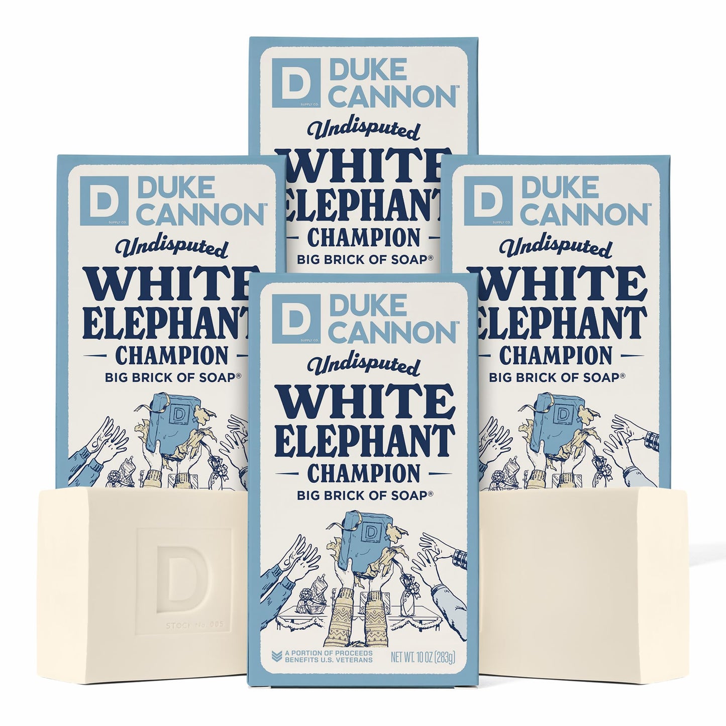 Duke Cannon Supply Co. White Elephant Bar Soap - 10oz Large Soap Brick with Citrus Musk Scent - Holiday Gag Gift, Funny White Elephant Gift Idea 4 Pack