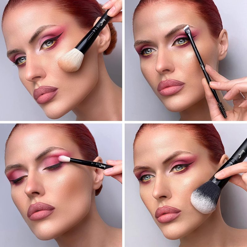 Jessup 10-Piece Black Makeup Brush Set | Eye Brushes Included, Premium Quality