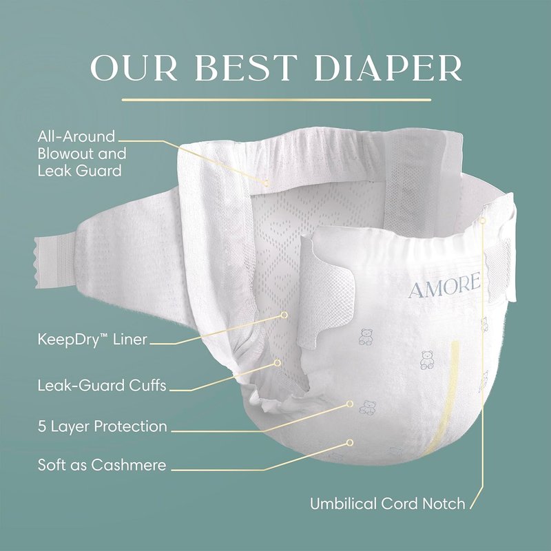 Pampers Amore Diapers - Size 2 (10-22 lbs) | Hypoallergenic, Fragrance-Free & Ultra-Soft