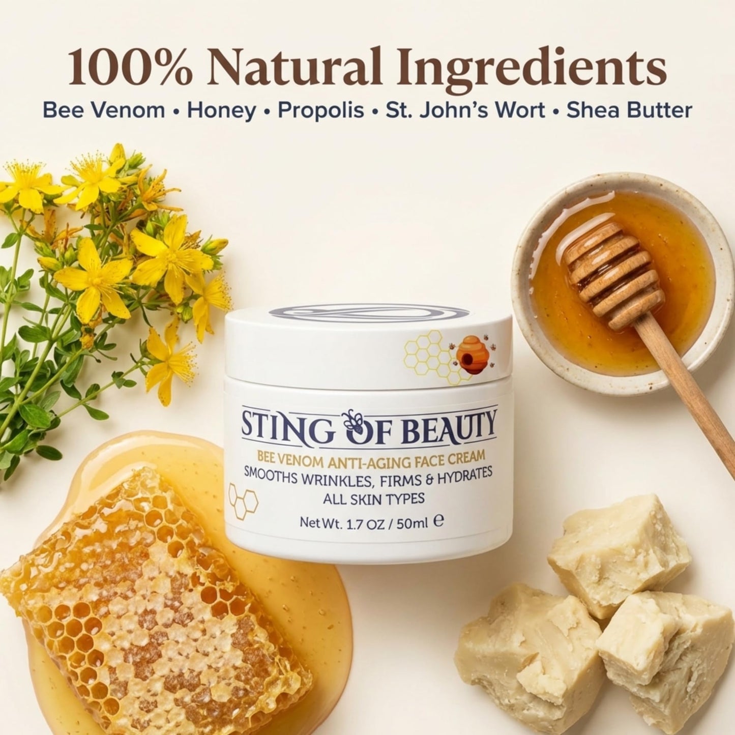 STING OF BEAUTY Anti-Aging Face Cream – Bee Venom & Propolis for Wrinkles & Firming, Visible Lifting Effect, Made with Propolis from Our Own Beehives, 1.7 oz