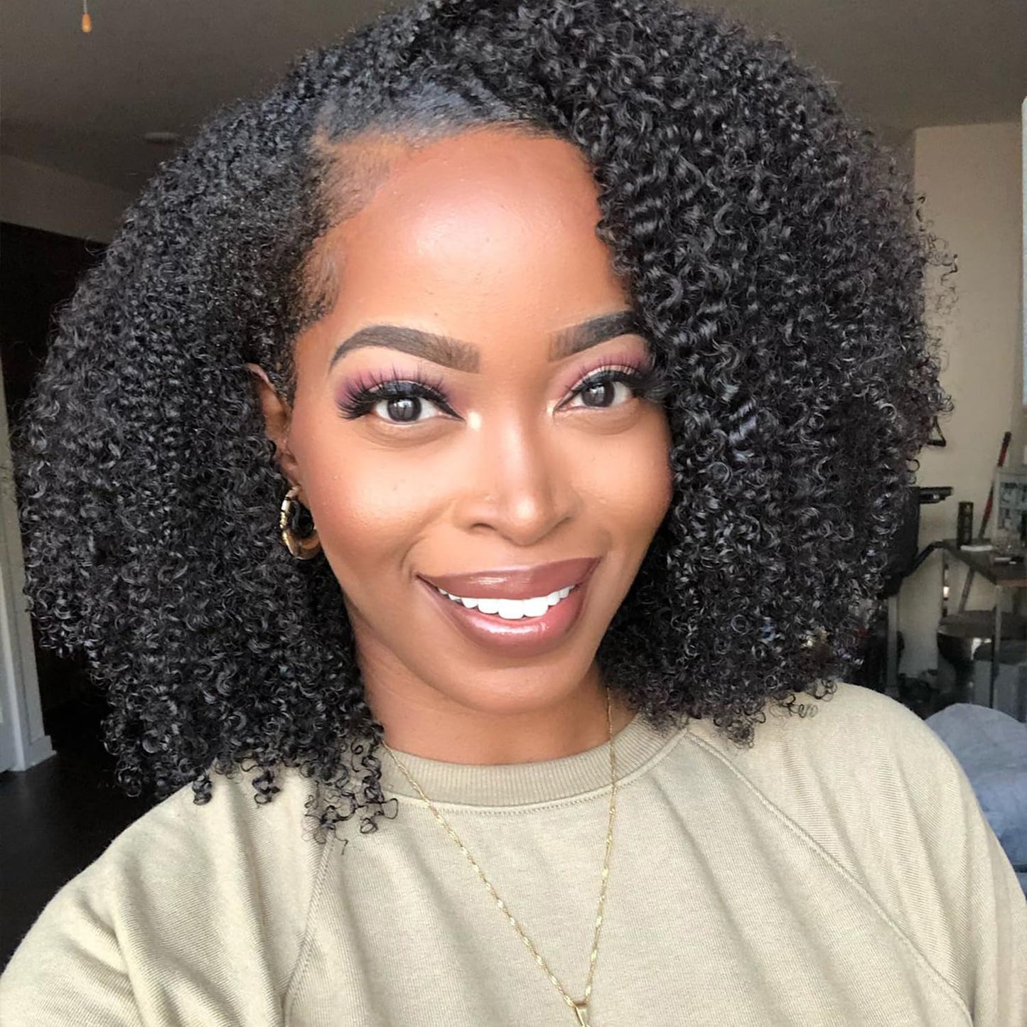 Prosa Kinky Curly Half Wig, 3-in-1 Synthetic Hair with Drawstring Headband, Clip-in Glueless Seamless Flip Over Design, Color 1B, for Women (20inch)