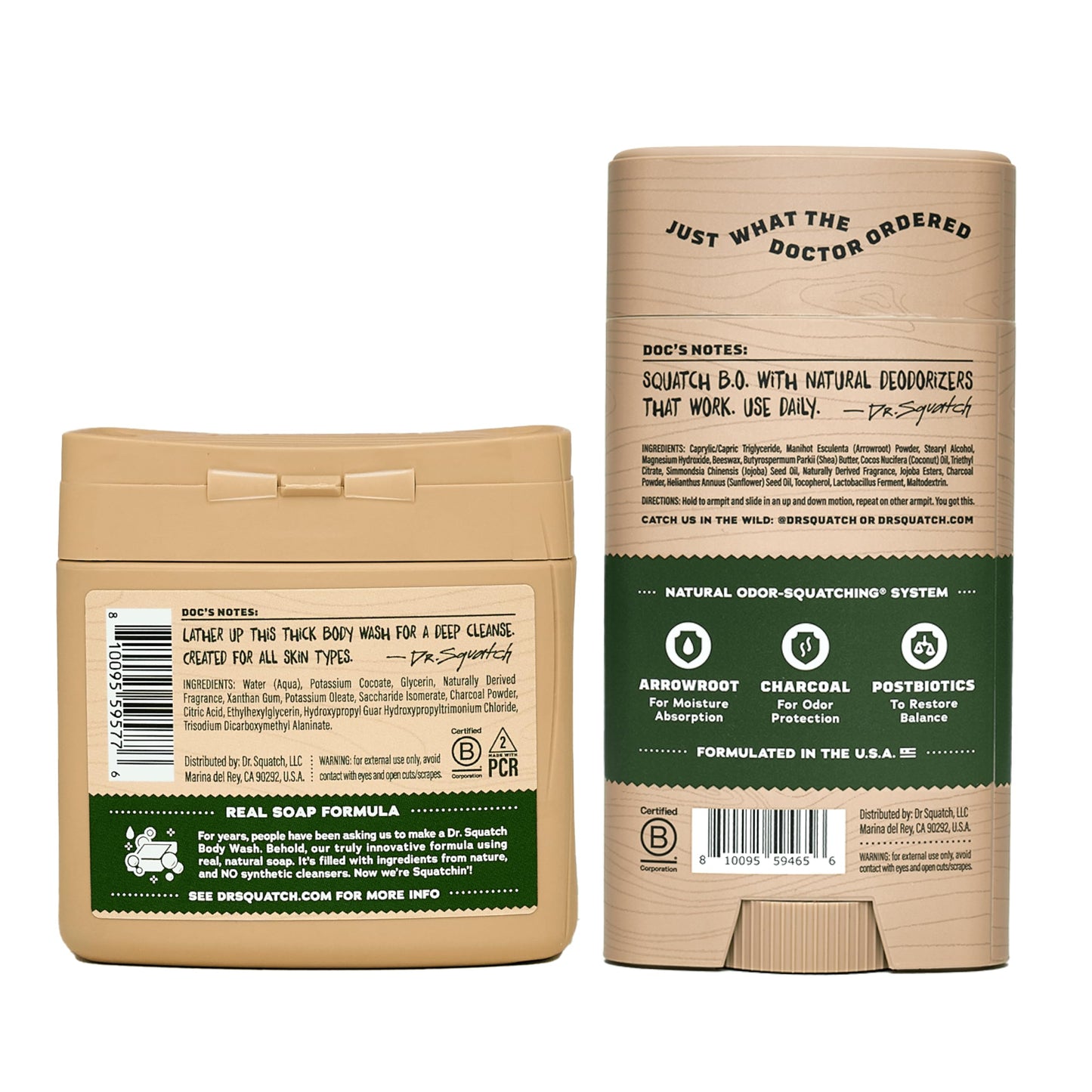 Dr. Squatch NEW Body Wash and Deodorant for Men Gift Set | No Paraben, Phthalate, Sulfate | Odor-Squatching, Aluminum-Free | Pine Tar Body Wash (8 oz, 3-Pack) & Deodorant (2.56 oz, 2-Pack)