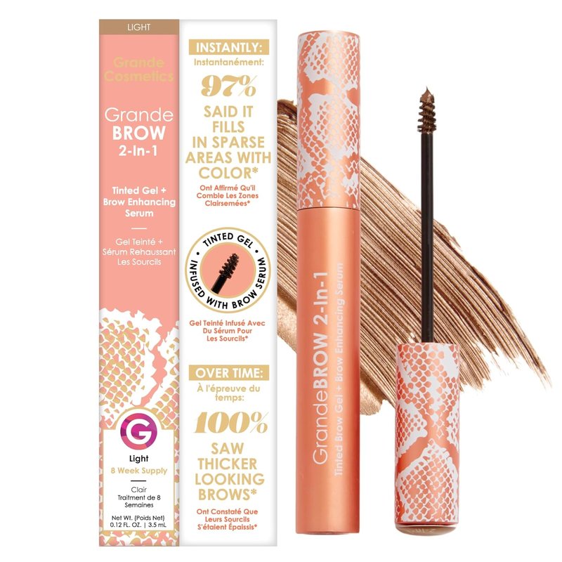 Grande Cosmetics GrandeBROW Tinted Brow Gel & Serum - Thicker, Darker Eyebrows | Long-Lasting Formula with Castor Oil