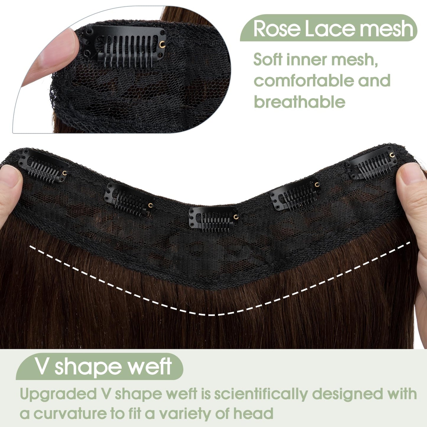 S-noilite One Piece Clip in Hair Extensions - Human Hair, 3/4 Full Head V Part Weft With 5 Clips, Thicker Lace Net (14"-50g, #04 Medium Brown)