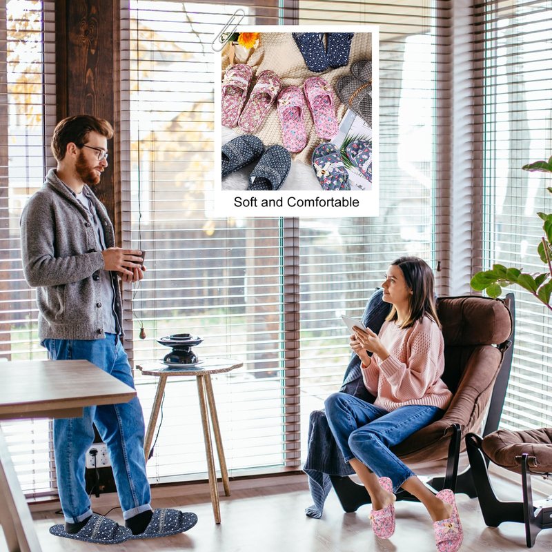 Chuarry 10 Pairs Floral Cotton House Slippers for Guest Women Washable Indoor Cotton Slippers Comfortable Soft Open Toe Slipper Portable Foldable Slipper for Hotel Travel Airplane Spa, 2 Sizes