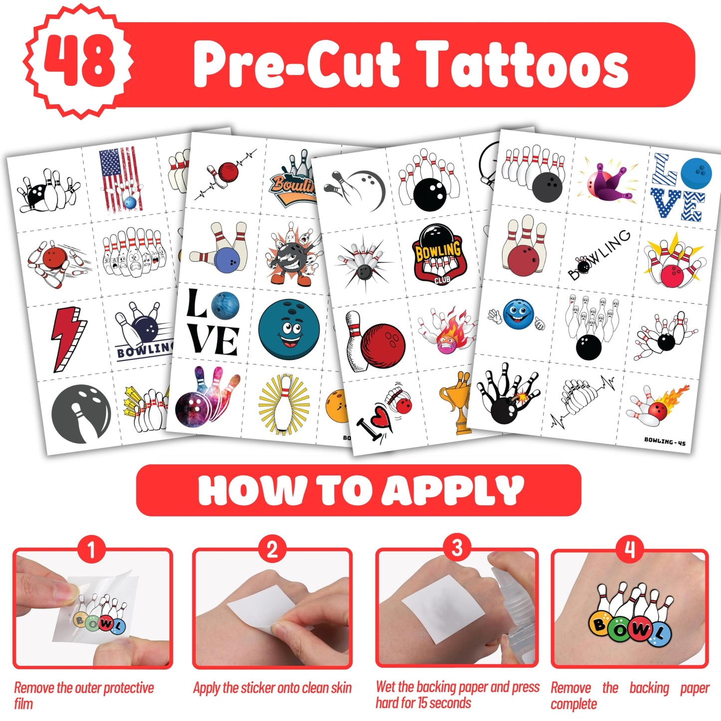 72 PCS Bowling Party Favors Set | 48 PCS Temporary Tattoos & 24 PCS Slap Bracelets Fun Bowling Themed Gifts for Kids, Girls and Boys, Birthday Parties, Baby Showers, Classroom Rewards & Sports Events