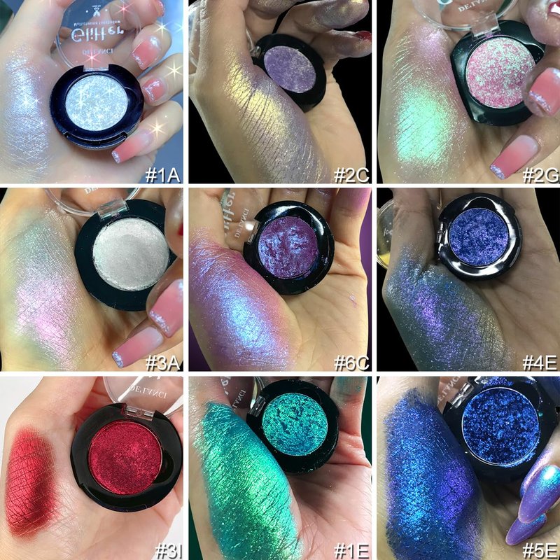 Afflano Single Green Eyeshadow Shimmery, Highly Pigmented Multichrome Eye shadow Color Changing, Sparkle Forest Green Glitter Eyeshadow Palette, Holographic Emerald Chrome Eye Shadow for Eye Makeup
