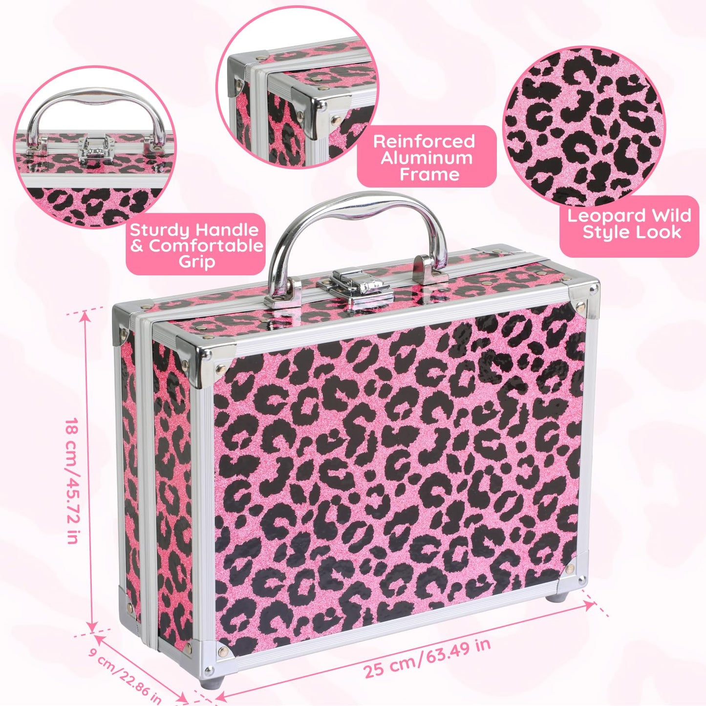 Anpro All-In-One Leopord Double Folding Makeup Kit with Case, Pro Teen Makeup Set, Full Starter Kit with Makeup Brushes, Lipsticks, Eyeshadow Palette, Blushes, Glitter Gel, Ideal Present for Girls