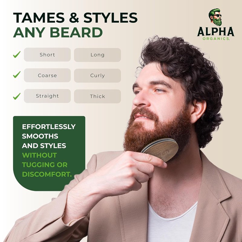 Premium Handmade Boar Bristle Beard Brush for Men - Natural Walnut Wood & Non-Slip Grip | Ideal for All Beard Lengths