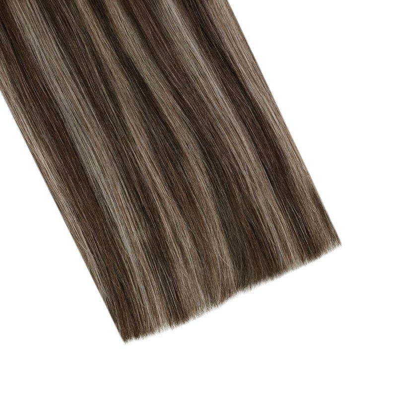 Ugeat 20 Inch Tape in Extensions Human Hair Balayage Hair Extensions Tape ins Dark Brown Mix Ash Brown Thick Human Hair Extension Tapes in Quick to Wear 50G 20Pcs
