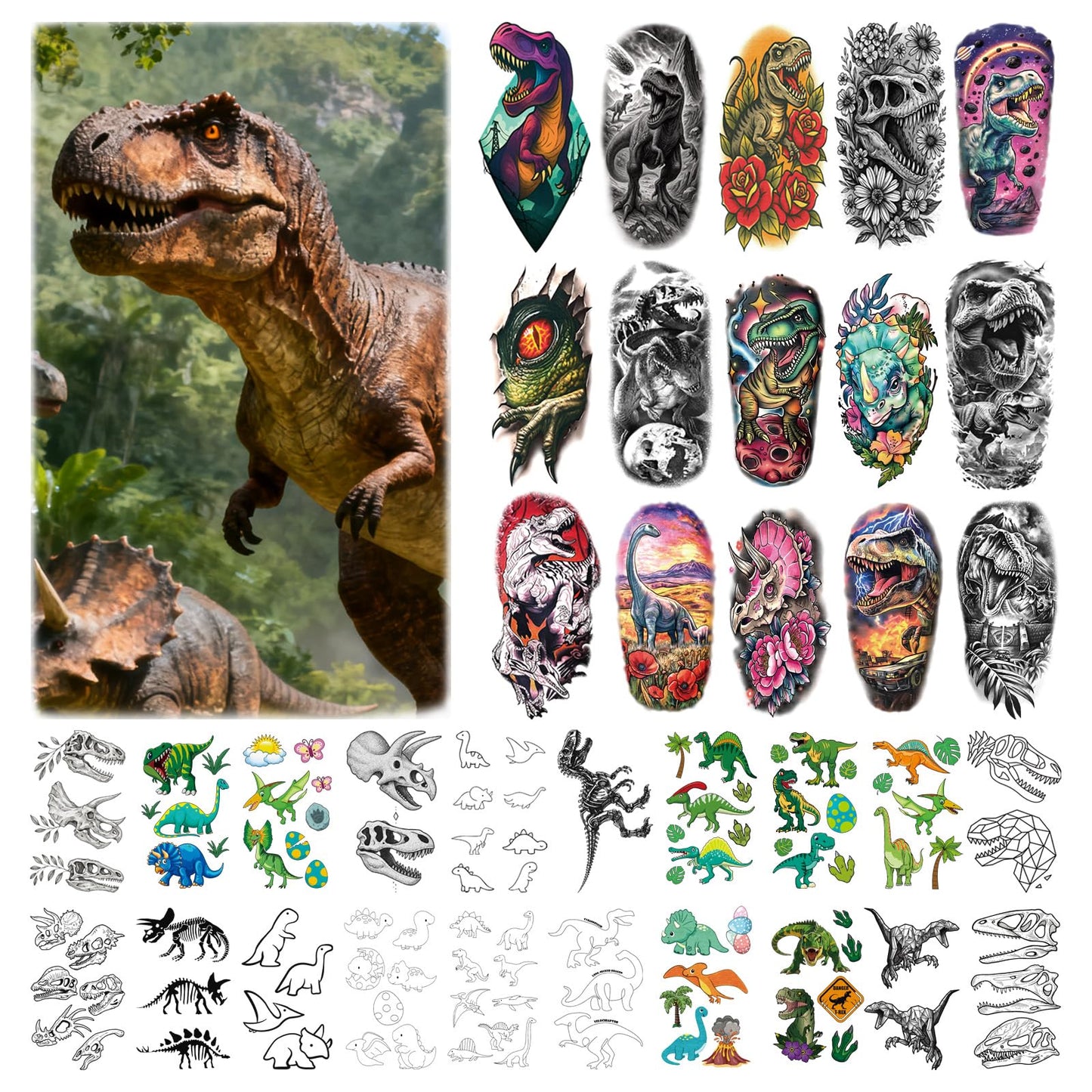 77 Sheets Dinosaur Tattoos for Kids, Realistic Waterproof Dinosaur Temporary Tattoos for Boys Girls, Safe Non-Toxic Fake Dinosaur Party Favors Tattoos